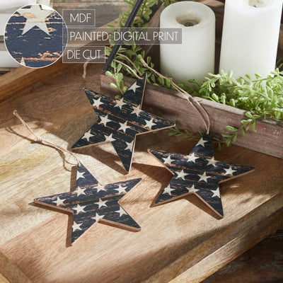 Set of 3 White Stars On Navy Star Ornaments