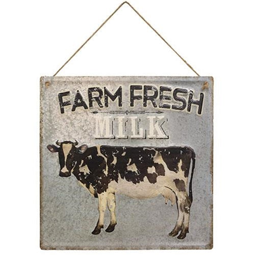 Farm Fresh Milk Gray Hanging Metal Sign