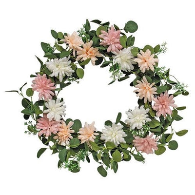Pink Blush & White Flowers Eucalyptus 18" Faux Floral Wreath