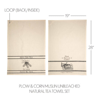Set of 2 Sawyer Mill Charcoal Plow & Corn Muslin Unbleached Natural Tea Towel