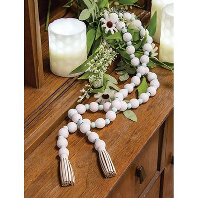 Light Blue & White Farmhouse Bead Garland 49" Long