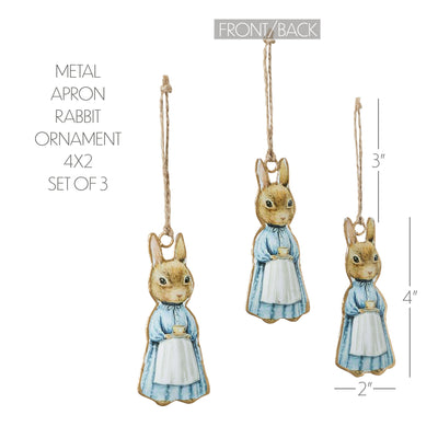 Set of 3 Bunny Rabbit in Apron Metal Ornaments