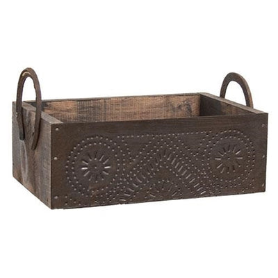 Black Wooden Punched Tin Box w/Horseshoe Handles