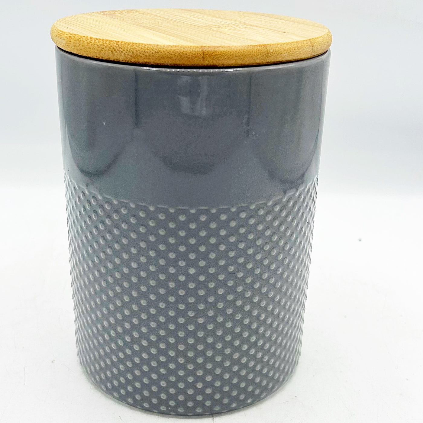 Farmhouse Grey Canister with Wooden Lid 6" H