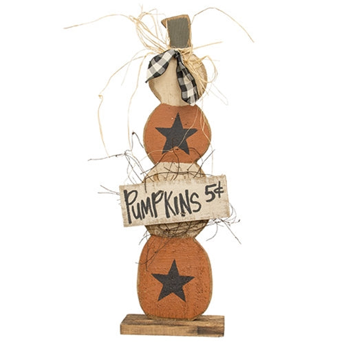 Rustic Wood Skinny Pumpkins Stack on Base 25"H