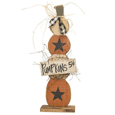 Rustic Wood Skinny Pumpkins Stack on Base 25"H