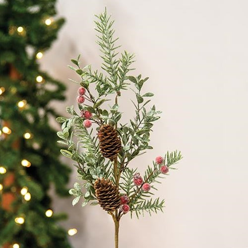 💙 Icy Pine & Sugar Berry 21" Faux Evergreen Spray