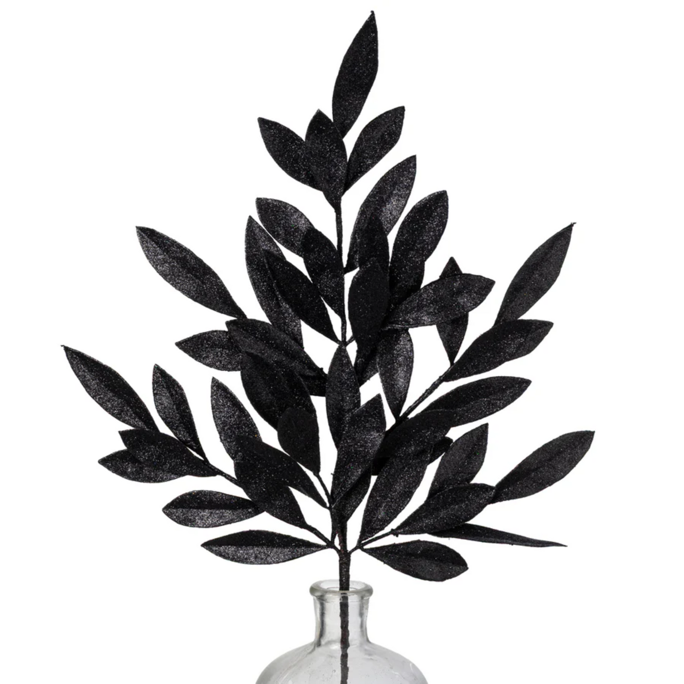 💙 Black Bay Leaf Glitter 23" Faux Foliage Spray