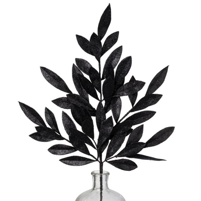 💙 Black Bay Leaf Glitter 23" Faux Foliage Spray