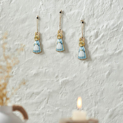 Set of 3 Bunny Rabbit in Apron Metal Ornaments