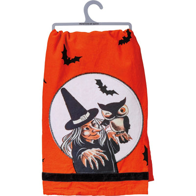 Retro Witch and Owl Halloween Kitchen Towel