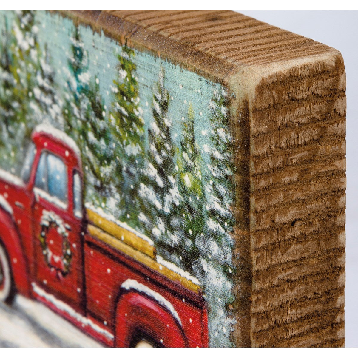 Red Truck in Wintry Scene 5" Block Sign