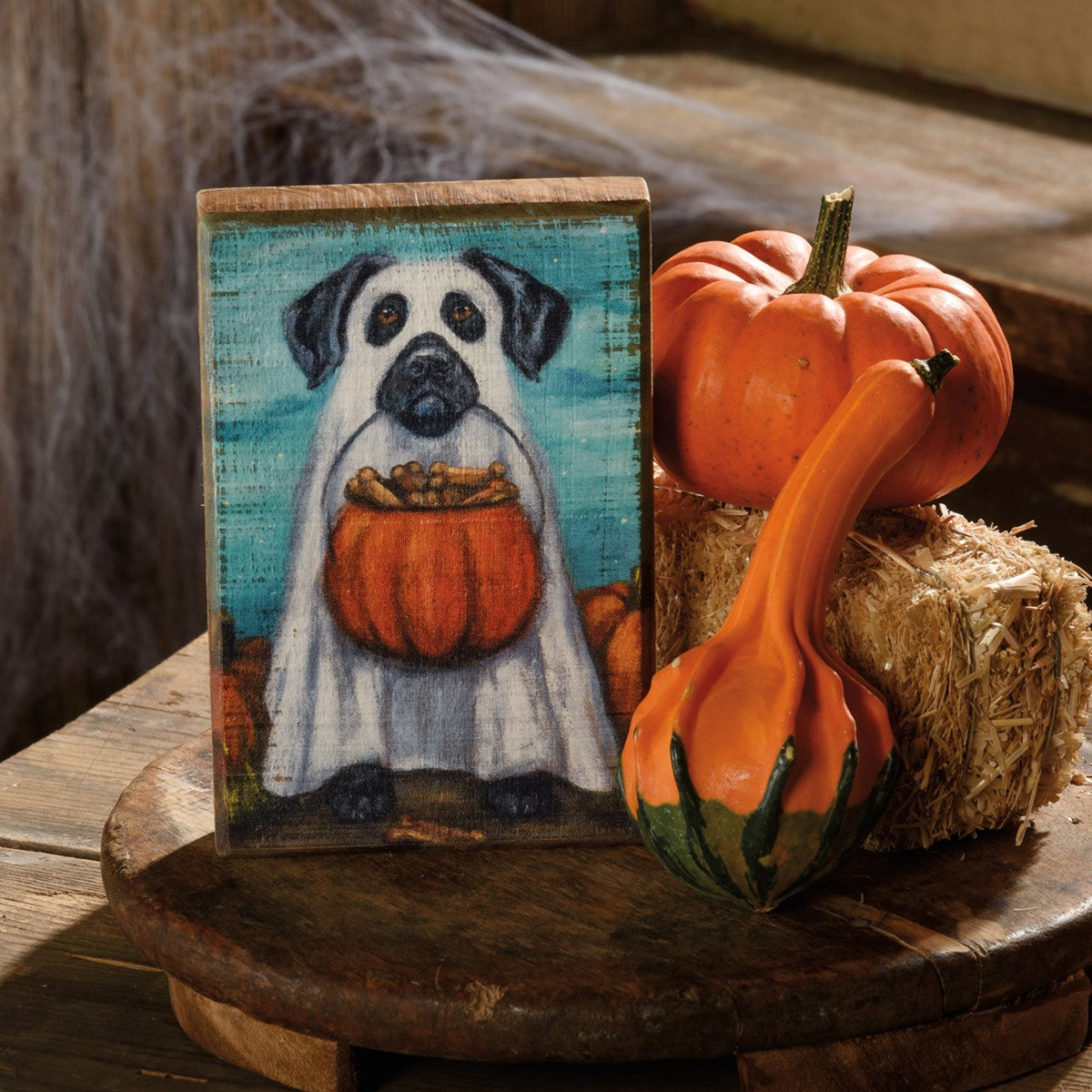 💙 Ghost Dog 6" Wooden Halloween Block Sign