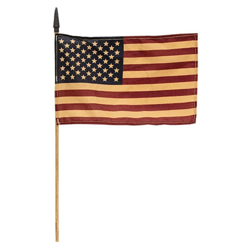 Primitive Rustic American Flag On Stick