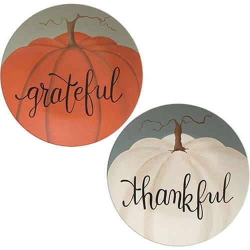 Set of 2 Grateful and Thankful Pumpkin Decorative Plates 11.5"