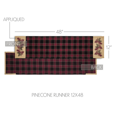 Connell Pinecone Burgundy and Black Table Runner 12" x 48"