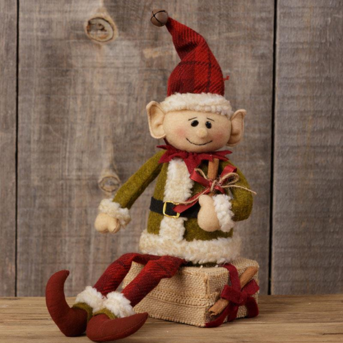 Skyler the Elf Sitting On a Gift Fabric Figure