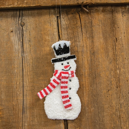 Fuzzy Glittered Snowman with Scarf 8.75" H Hanger