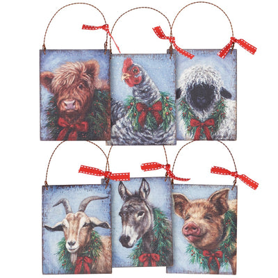 Set of 6 Christmas Farm Animal Ornaments