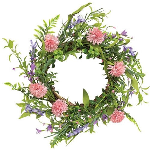 Pink Chrysanthemum & Iris 16" Faux Floral Twig Wreath