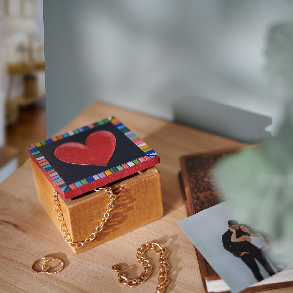 💙 Boho Heart Hinged Wooden Trinket Box