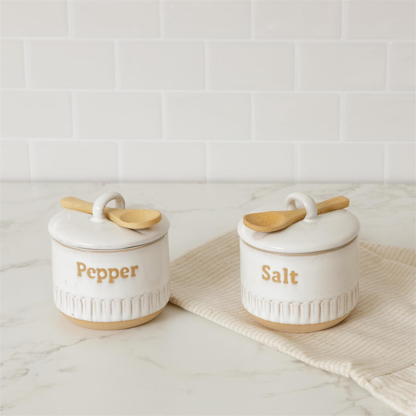 Salt and Pepper Fluted Edge Cellars with Spoons