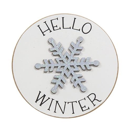 💙 Hello Winter Snowflake Small 4" Circle Easel Sign