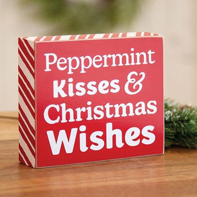 🎄💙 Peppermint Kisses & Christmas Wishes 5" Mini Box Sign