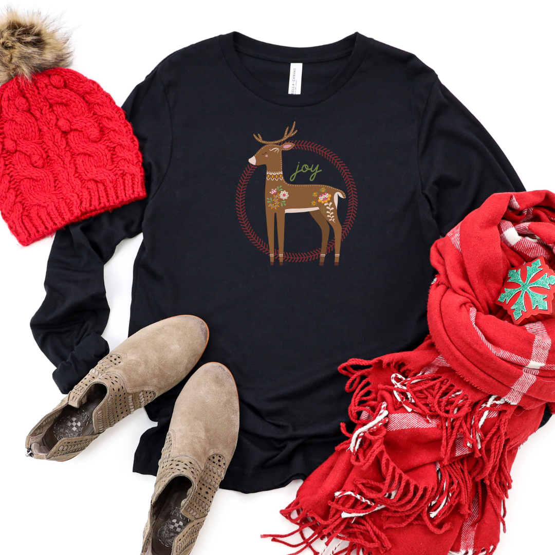 Joy Deer Long Sleeve Cozy Christmas Tee