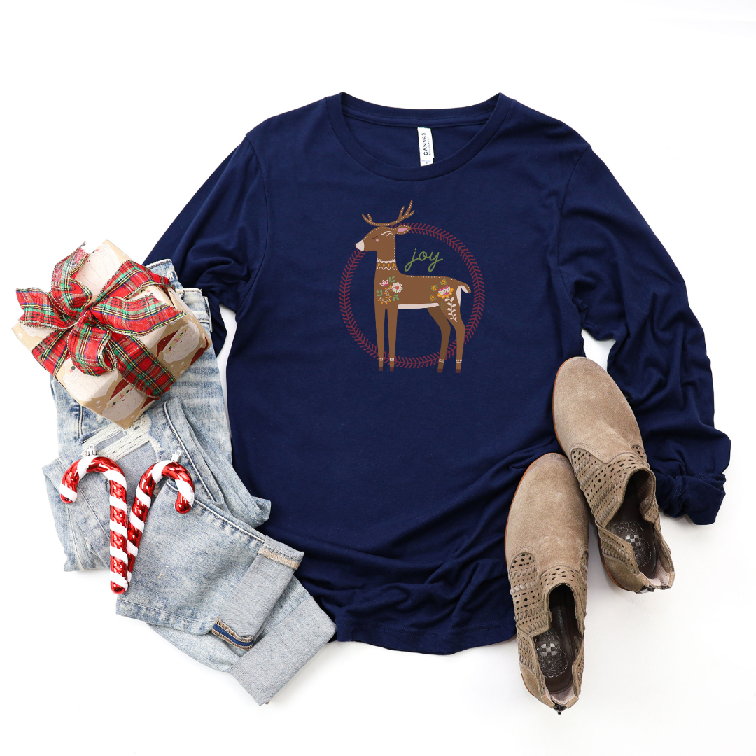 Joy Deer Long Sleeve Cozy Christmas Tee