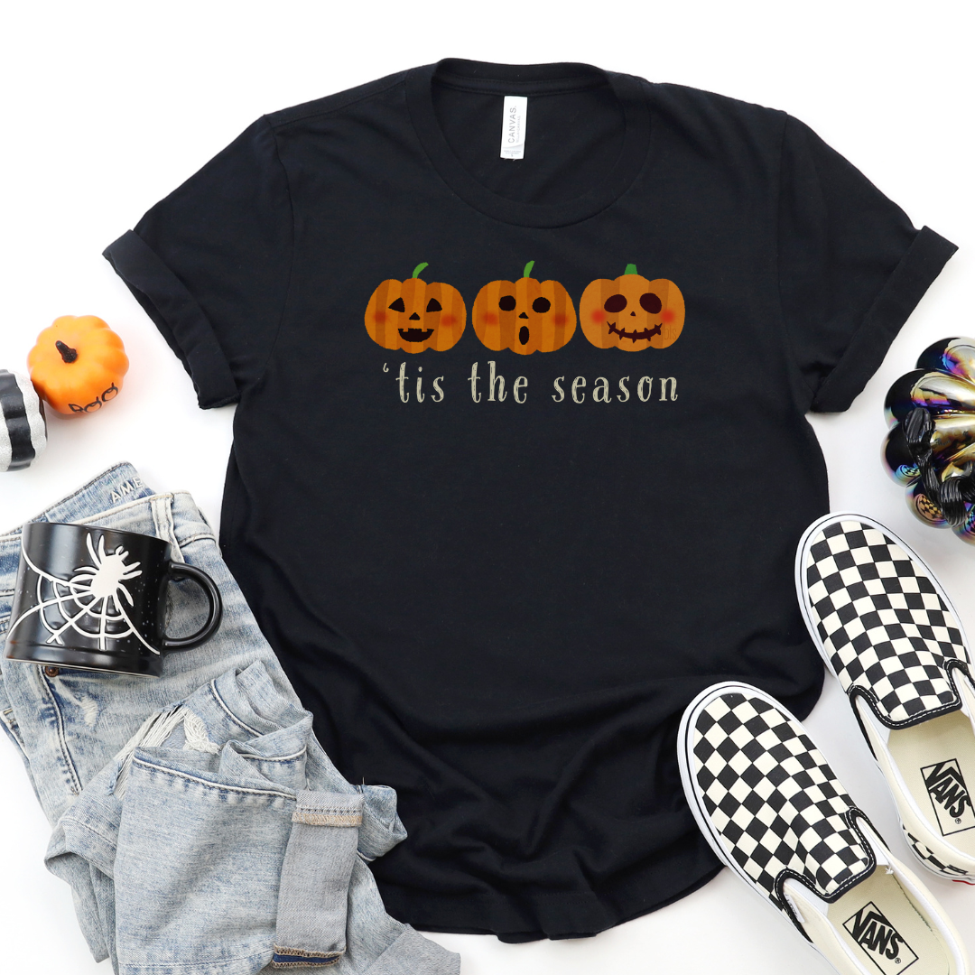 Tis the Season Row of Pumpkins Halloween Cozy T-Shirt