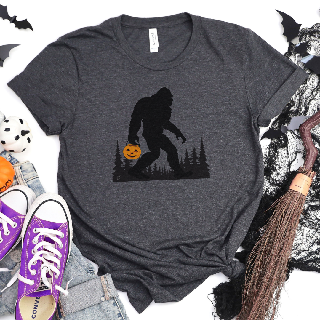 Bigfoot with Halloween Bucket Cozy T-Shirt