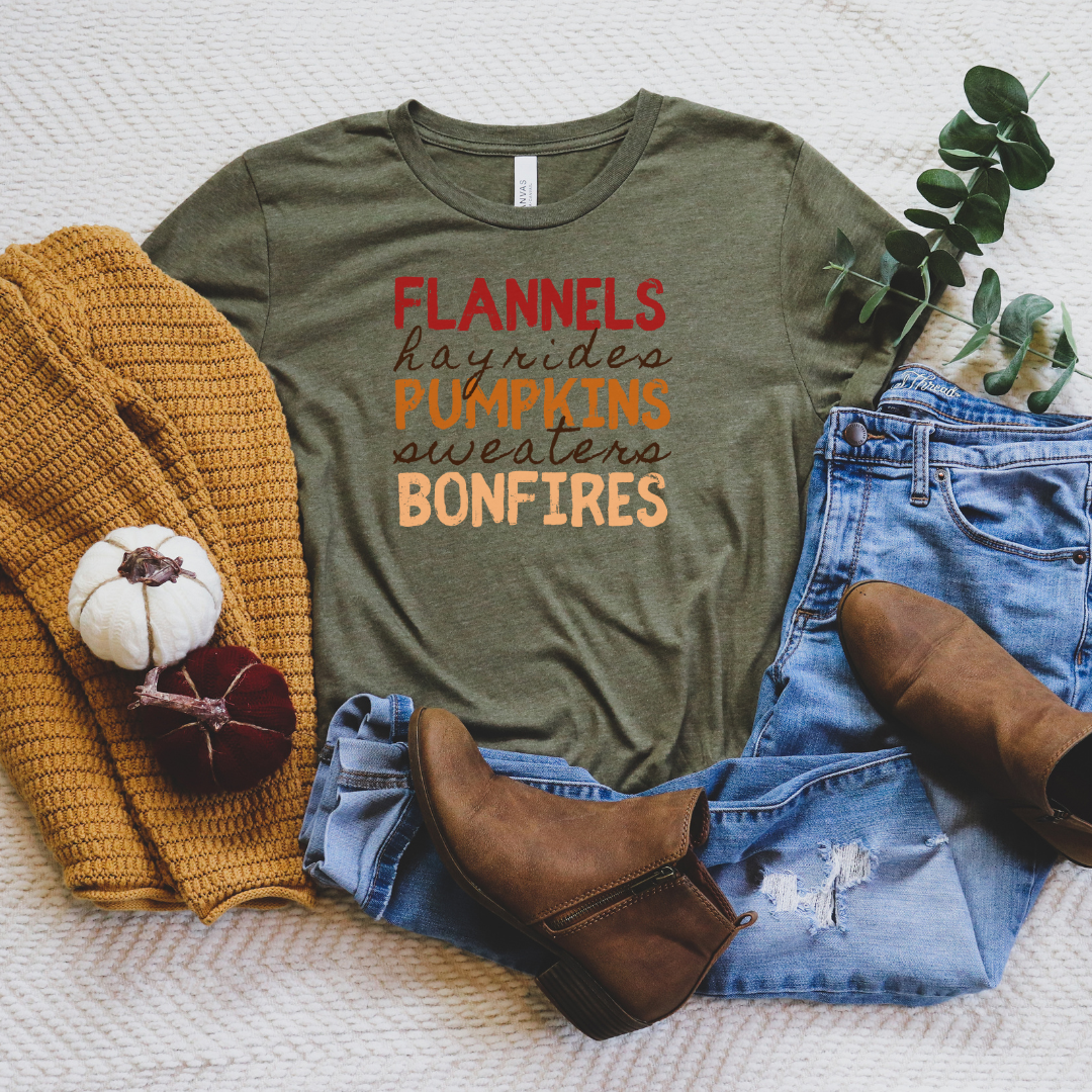 💙 Flannels Hayrides Pumpkins Sweaters Bonfires T-Shirt