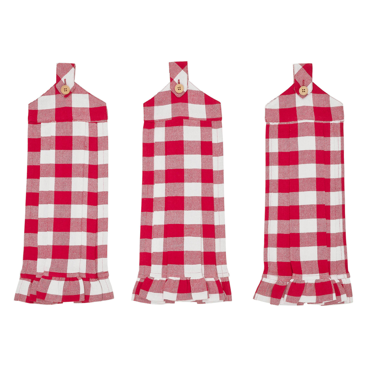 Annie Buffalo Check Red Button Loop Tea Towels Set of 3