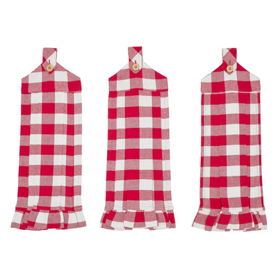 Annie Buffalo Check Red Button Loop Tea Towels Set of 3
