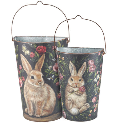 Set of 3 Bunny and Flowers Wall Buckets