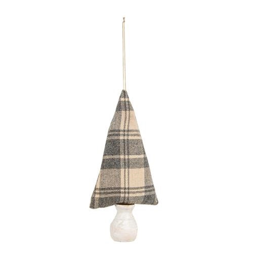💙 Gray Plaid Fabric Christmas Tree Ornament 7.5" H