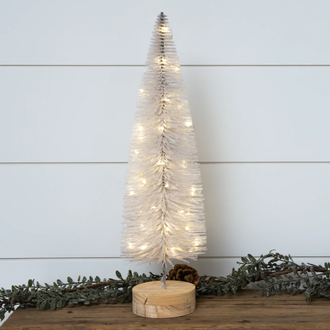 White Christmas Lighted Bottle Brush Tree 21" H Timer