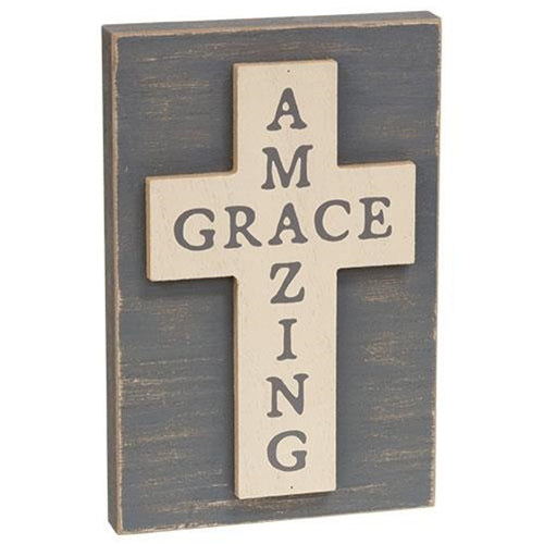 Amazing Grace Layered Wooden Cross Block 7.5" H
