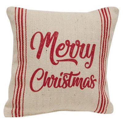 Merry Christmas Red Striped 10" Accent Pillow