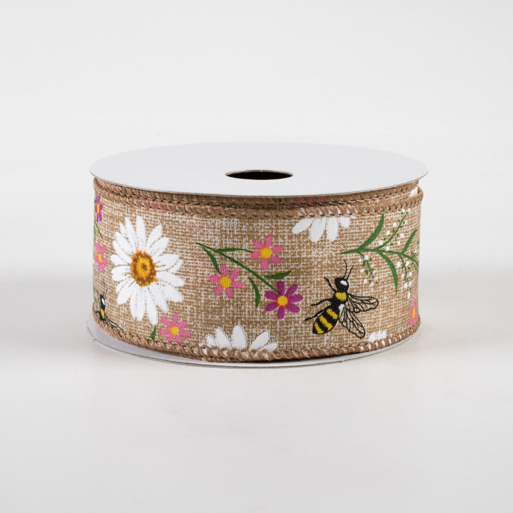 HAPPY BIRTHDAY🎂 🔥 Bees & Flowers on Natural Ribbon 1.5" x 10 yards