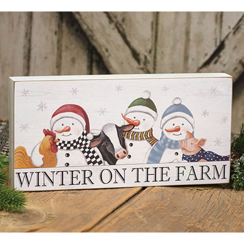 Winter on the Farm Snowmen & Animals Box Sign 6" x 12"