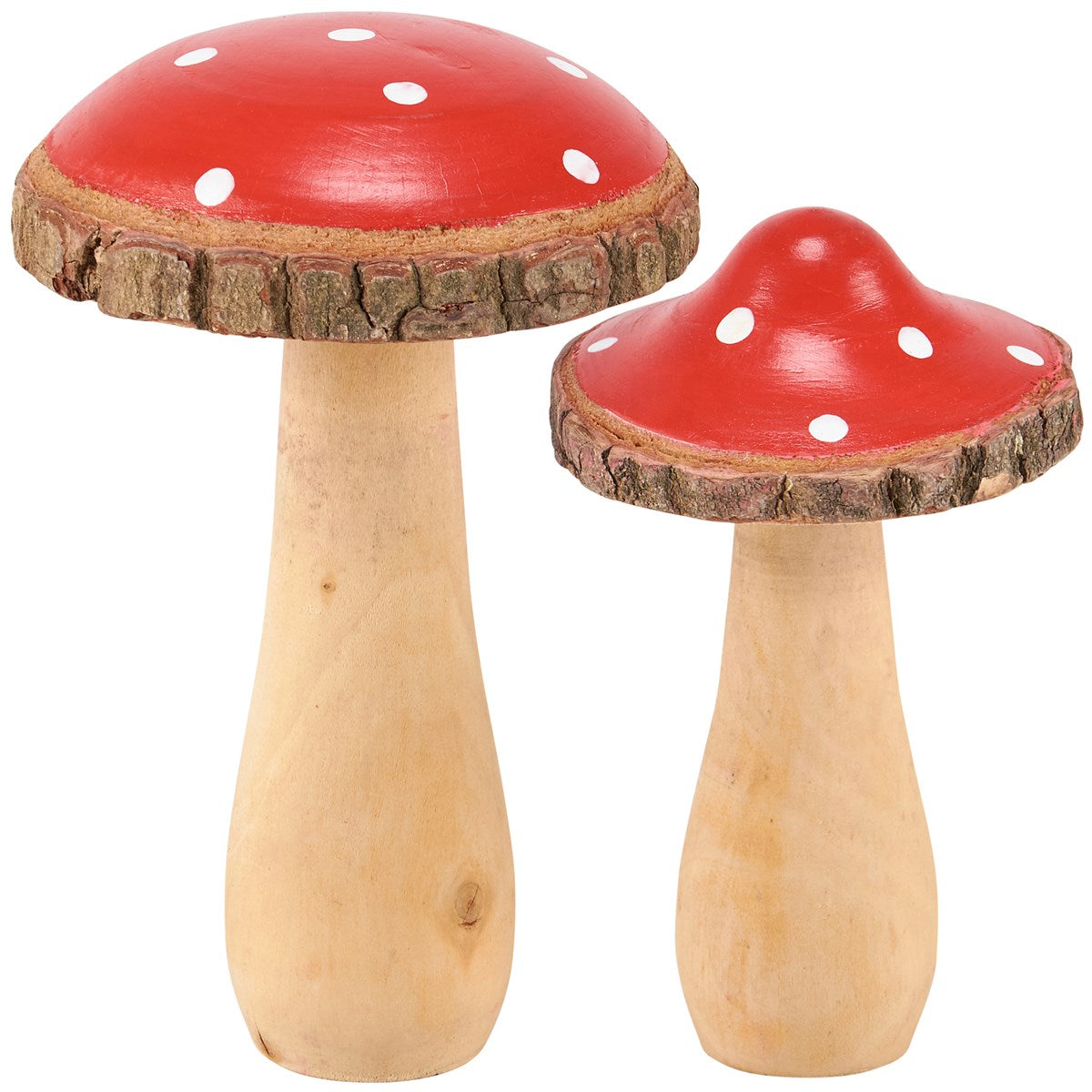 Set of 2 Red Dotted Mushroom Decorative Figures