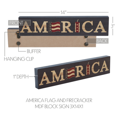 AMERICA Flag and Firecracker 14" Block Sign