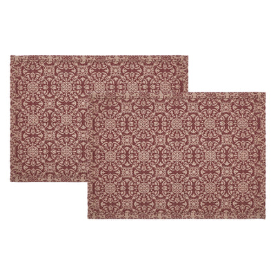 Set of 2 Custom House Burgundy Tan Jacquard Placemats