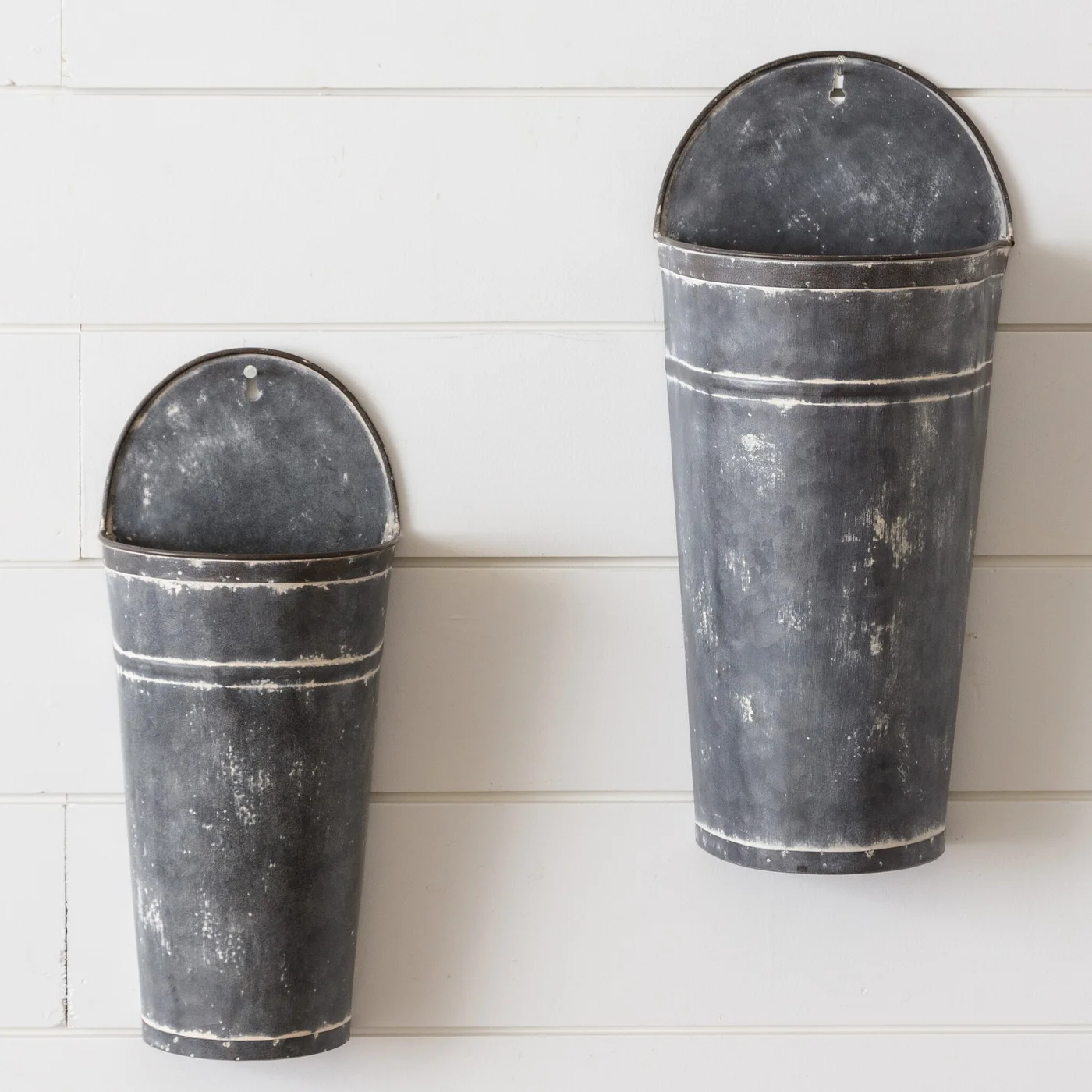 Set of 2 Wall Galvanized Metal Buckets