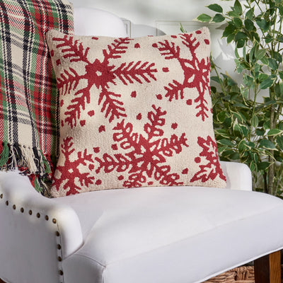 Snowflakes Red and White 18" Accent Pillow