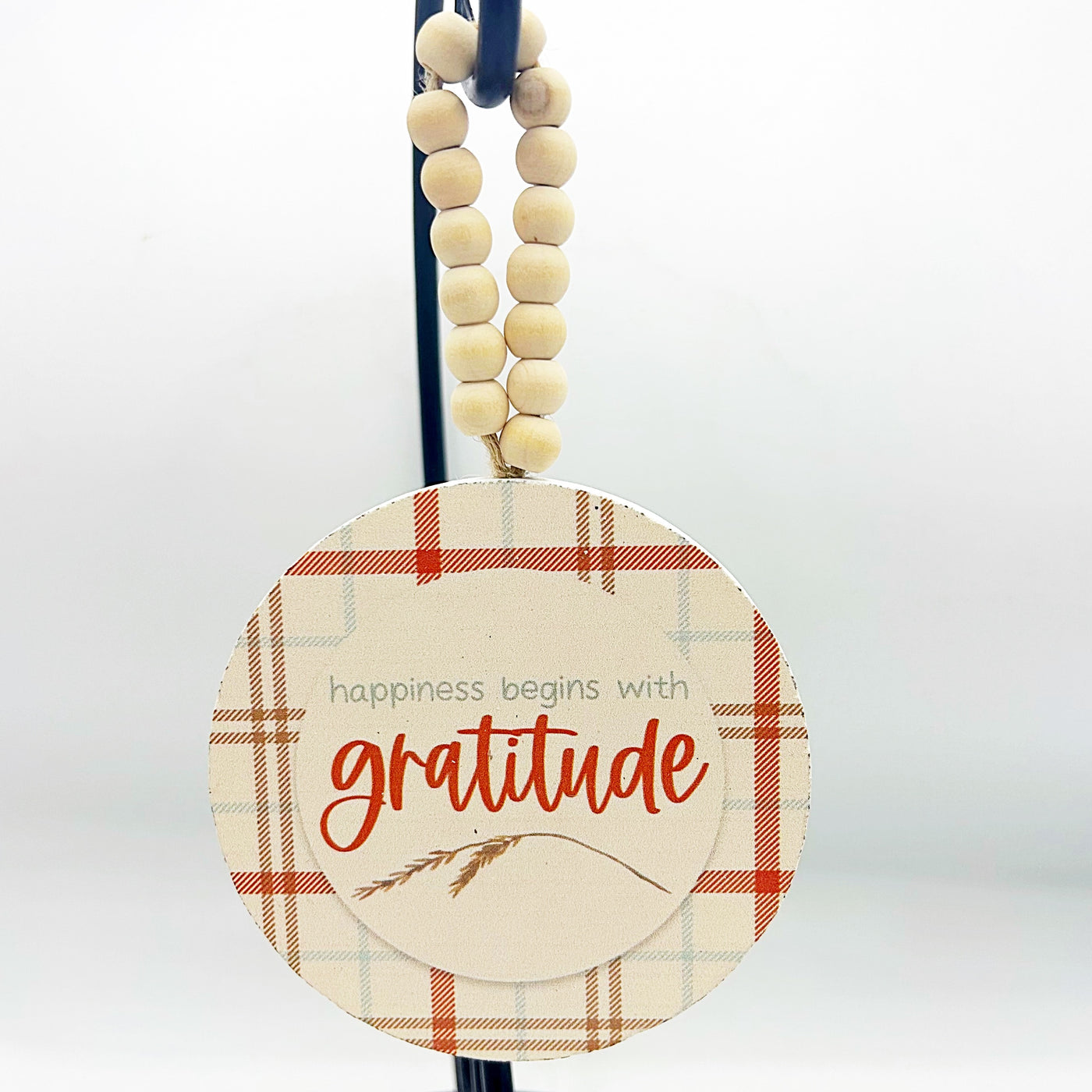 💙 Set of 2 Thankful and Gratitude Plaid Beaded Round Ornaments