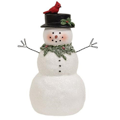 Frosted Snowman with Holly & Cardinal Resin Figure 5.25" H