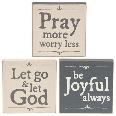 Set of 3 Let Go & Let God Square 4" Block Signs